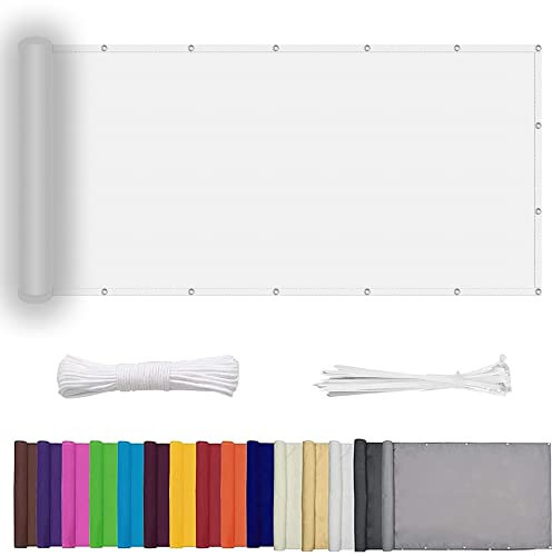 Balkonumspannungen 70 x 200 cm mit Ösen Nylon Kabelbinder und Kordel Markisen PB2 PES 100% Polyester für Seite den Balkon Garten Terrasse, Weiß