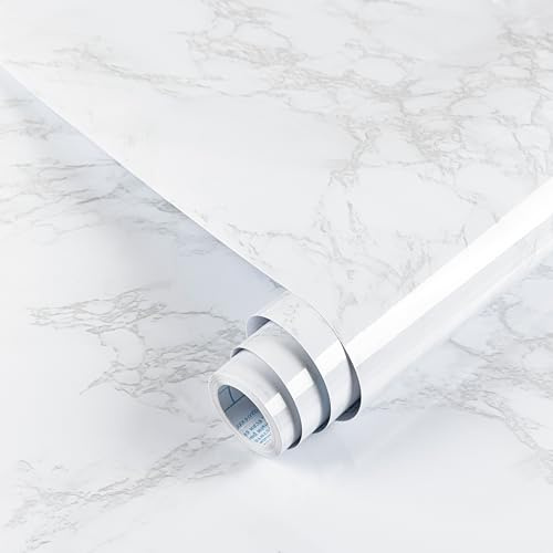 Hode Marmoroptik Selbstklebende Folie Fensterbank Klebefolie Möbel Weiß | 60X500cm Möbelfolie Selbstklebend Marmor Weiß Folie für Möbel Küche Schrank Schublade Schminktisch Tapete Weiss