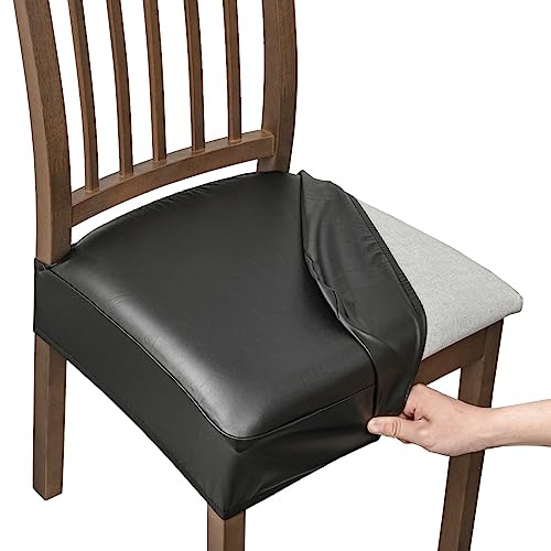 ELYSYSRL Stuhlbezug Sitzfläche Stuhlhussen Wasserdicht Stretch PU Leder Bezug für Stühle Sitzbezüge für Esszimmerstühle Abwaschbar Schonbezug Stuhl Hussen für Stühle (Color : #1, Size : 4 Stück)