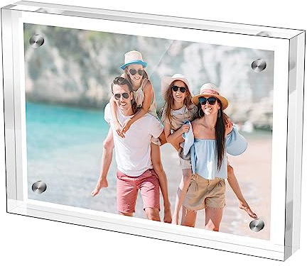 M-sorflly 5×7 Inches Acrylic Picture Frame，Clear Magnetic Picture Frame for Wedding，Double Sided Frameless Photo Frame for Desktop Free Standing,Display Stand Photo Frame
