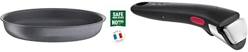 Tefal Ingenio Natural Force Poêle 28 cm, Empilable, Antiadhésive, Induction, Fabriqué en France L3960602 & Ingenio Poignée amovible noire, Empilable, Amovible, Verrouillage sécurité