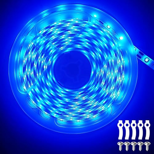 ShineBurky 12V LED Streifen Blau 5M LED Strip 300 LEDs Flexibel Schneidbar | SMD2835 IP65 Wasserdichtes Selbstklebend Lichtband für Innen Schlafzimmer Kneipen Küche Weihnachten Deko (ohne Netzteil)