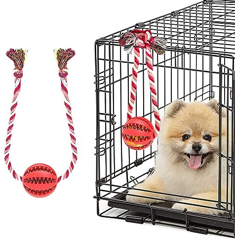Engorgio Interactive Dog Chew Toys Crate Training Aids for Puppies, Puzzle Treat Dispenser with Rope Dogs Toy Ball Reduce Stress Anxiety Peanut Butter Dog Food Treat Dispenser Toys (Red)