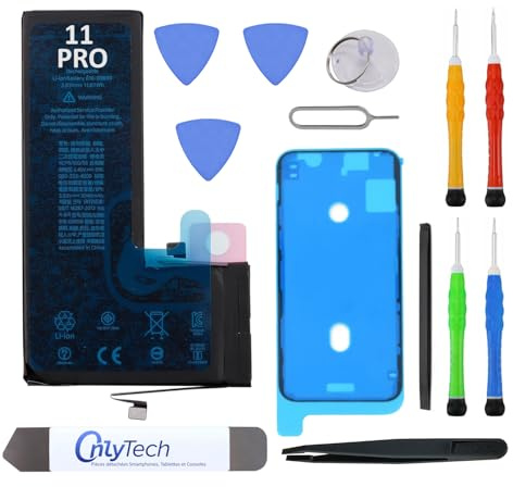 OnlyTech Batterie Premium de Remplacement pour iPhone 11 Pro - 3046mAh, Identique à l'Original, Kit 12 Outils Professionnels et adhésif écran Inclus