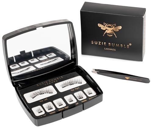 Suzie Bumble Magnetic Eyelashes with Applicator Tweezers; Reusable Magnetic Lashes Eyelash Extension Kit - Pestañas Postizas Magneticas - Comes with Beautiful Mirror Travel Case