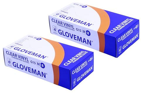 Gloveman Clear Vinyl Gloves Medium – Disposable Powder-Free & Latex-Free Gloves (2 × 100 Pack) – Food Prep, Cleaning & Hygiene
