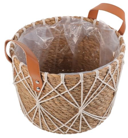 Kisangel Cesta Tejida para Macetas Cesta De Paja Tejida para Plantas Hogar para Decoración De Salón o Jardín