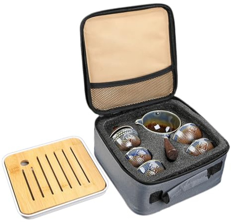 MAGICLULU Drehbares Keramik Teekannen Und Tassen-Set Praktisches Tee-Set Mit Aufbewahrungsbeutel Für Reisen Zuhause Und Büro