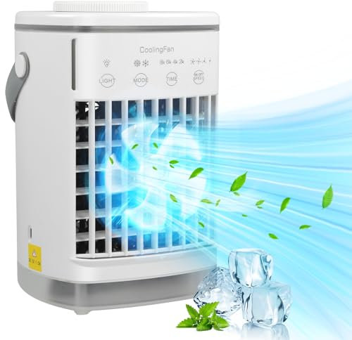 Mini Tragbarer Luftkühler Fan,Mobile Klimagerät 4-in-1,Luftkühllüfter und Luftbefeuchter,Klimaanlage für Office,Persönlicher Verdunstungskühler,Luftkühler mit Verdunstungskühlung,7 Farben Nachtlichter