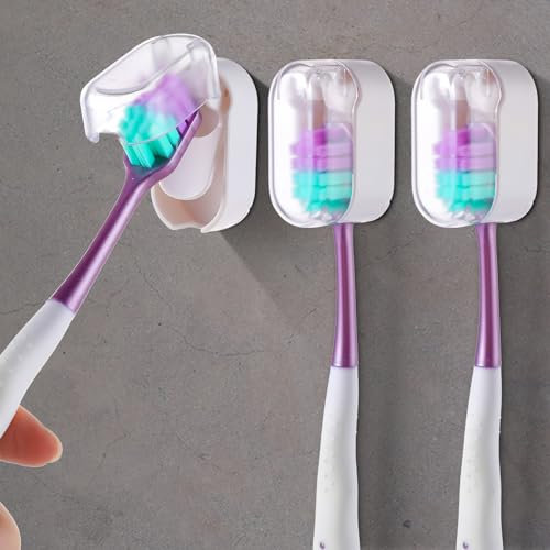 3Pcs Wall Mounted Toothbrush Holder, Ymapinc Toothbrush Wall Holder Self Adhesive Electric Toothbrush Holder with Cover for Bathroom Toothbrush Head Holder Toothbrush Organizer
