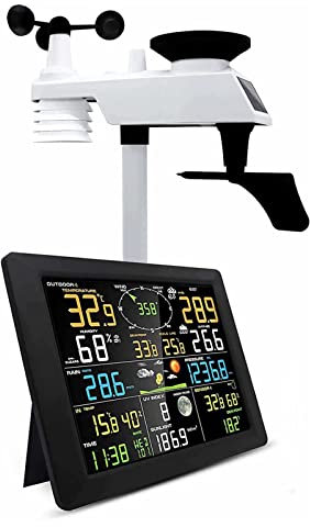 AnzAga Stazione Meteo Wi-Fi, Stazione Meteo da Interno Esterno con Pluviometro, Anemometro, Indice UV, Barometrico