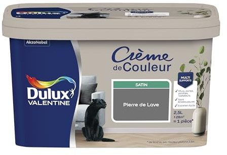 Dulux Valentine Crème de Couleur - Peinture multi-supports intérieure - Satin Pierre de Lave 2,5 L