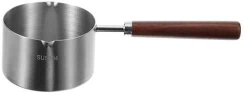 CIYODO Olla Para Verter Aceite y Calentar Leche De Acero Inoxidable Mango Ergonómico De Madera Fondo Plano Para Distribución Uniforme Del Calor Apta Para Cocinas De Gas Inducción