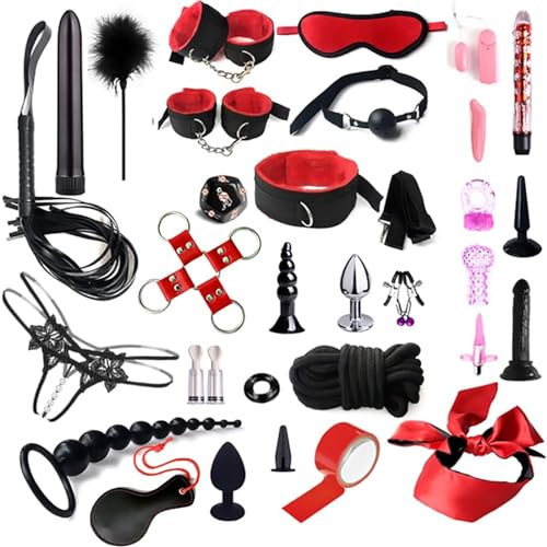 Šêsxualȅs para Parejas Ofertas Šêxualês Deporte B`D`S`M Juguetes êróticôs para adultôs Pack Juegôs Bǒǹdâgê Hombres Kît Ṣȅxô Pareja Placer Protege De Púrpura -27 unidades. (Rojo)