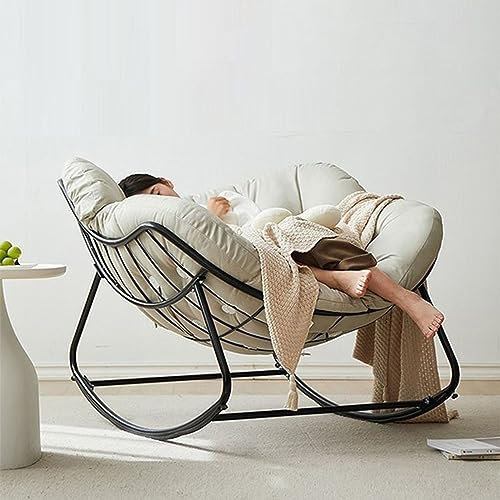 Glider Schaukelstuhl mit dicker weicher Sitzfläche - Moderner Loungesessel für Balkon, Stillstuhl für Wohnzimmer - Hohe Rückenlehne, breite Armlehne, gepolstertes Kissen