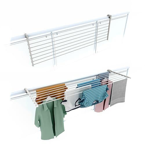 Foxydry Duo, wäscheständer für geländer und Balkon, klappbar, 162 cm | aus aluminium und edelstahl, klappbar, rostfrei, platzsparend, für außenbereich und terrasse, trägt 15 kg, weiß