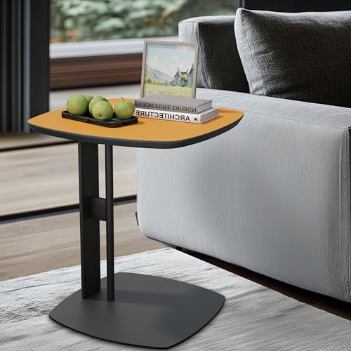 Artloge Beistelltisch C-Form Sofatisch Quadratischer, stylischer Kaffeetisch Luxus Kratzfestes Leder Kleiner Beistelltisch, Wohnzimmertisch mit Metallgestell für Couch und Sofa 45×45×50cm, Orange