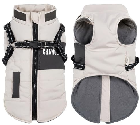 Oslueidy Chaquetas de Invierno para Perros,Abrigos cálidos para Perros Ropa Reflectante para Perros Chaleco Impermeable para Cachorros con arnés para Perros pequeños y medianos