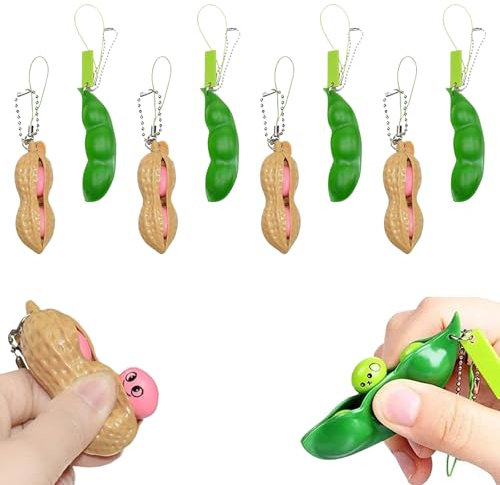 8 Pièces Pendentifs Squeeze Toys, Porte-clé De Haricot Pois Jouet Pression, Edamame Arachide en Forme De Haricot Fidget Toys, Anti Stress Réduit L'Anxiété Et Le Stress, pour Enfant Adultes