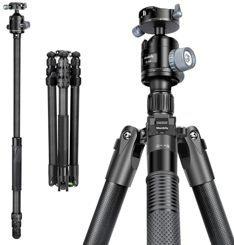 Manbily 13-76 Carbon Fiber Camera Tripod of 32mm Tube, Portable Photography Tripod with 44mm 360° Panorama Ball Head, Max Load 20kg, Arca Swiss QR Plate Compatible for DSLR Cameras Camcorder Video
