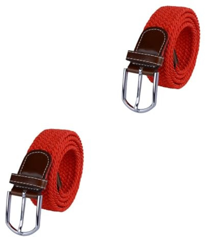 WRITWAA 2stücke Geflochtener Elastischer Gürtel Für Damen Und Herren Roter Verstellbarer Stoffgürtel Mit Pu-leder-enden Für Jeans Freizeit-hosen Und Shorts