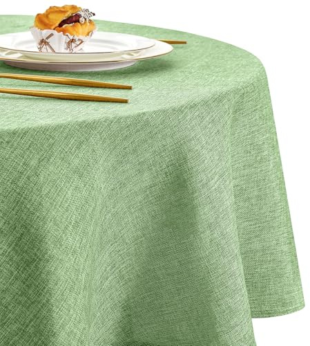 DWCN Grün Runde Tischdecke 180cm Leinenoptik Schmutzabweisend Waschbar | Wasserdicht Schutz Lotuseffekt Wasserabweisend für Geburtstag, Esszimmer, Garten, Party, Hochzeit, Neujahr, Weihnachten