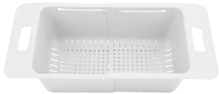 Buachois Chest Freezer Basket,Multi-Functional Expandable Over the Sink Colander Strainer Basket Deep Adjustable Storage Organizer Bin with Handle Fruit & Vegetable Cleaning Basket White