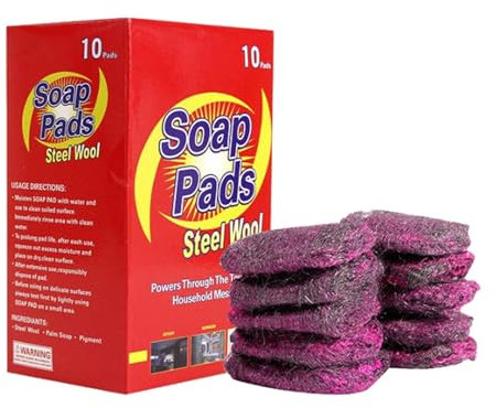 Dmuzsoih estropajo de metal con jabón, estropajos rellenos de jabón | 10 almohadillas de lana de acero para limpieza de cocina - Relleno de jabón metálico para limpiar platos, ollas, sartenes y hornos