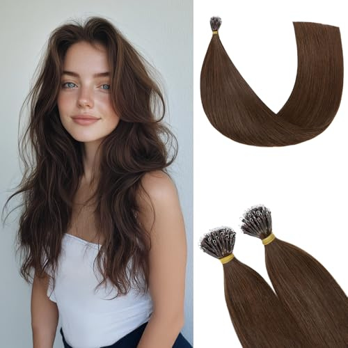 Rich Choices Nanoring Extensions Echthaar Nano Extensions 50cm #4 Mittelbraun Unsichtbare Haarverlängerung Echthaar Remy Seidig Gerade Nano Ring Echthaar Extensions, 50 Strähnen/Packung