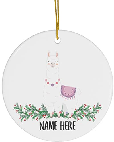 Weihnachtsbaumschmuck 7.3 cm, Lustiges Lama Urkomisch Personalisierter Name Christbaumschmuck Anhänger Premium Runde Keramik Ornament Lustige Weihnachtsanhänger Für Neujahr Geschenk Hausdeko