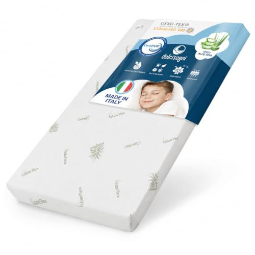DOLCI SOGNI Matratze 70x140 cm für Babybett und Kinderbett, Atmungsaktive Babymatratze mit Aloe Vera Bezug, Abnehmbar und Waschbar, Oeko-TEX® & CertiPUR™, 10 cm Höhe