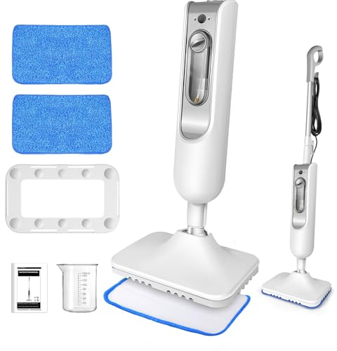 Steam Mop, Floor Steam Mop with 2 Reusable Washable Dirt Grip Pads, 400ML/13.53oz Tank, Lightweight Floor Steamer for Tile, Hardwood, Stone, Laminate, Vinyl & More
