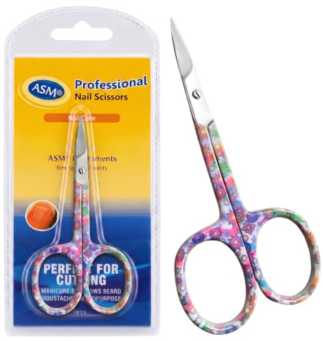 ASM Ciseaux à ongles incurvés de qualité supérieure - Coupe-cuticules robustes pour sourcils et barbe - 9,5 cm - Cadeau de Noël idéal pour homme et femme (vert pâquerette)