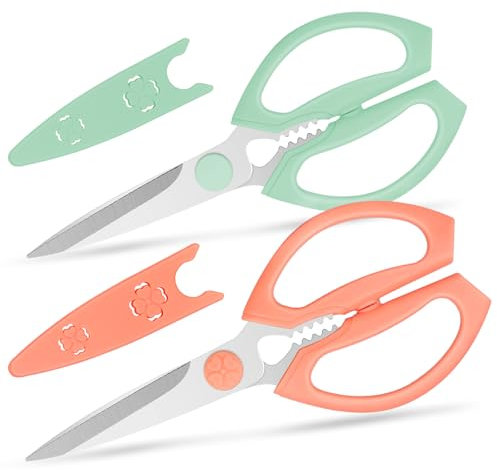Kitchen Scissors, Heavy Duty Kitchen Shears with Sharp Stainless Steel Blades, Dishwasher Safe Cooking Scissors for Cutting Meat, Fish, Vegetables, Set of 2