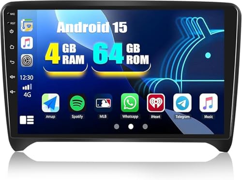 CAMECHO 4G+64G Android 15 Autoradio für Audi TT 8J MK2 2004-2018, mit Navi Carplay Wireless Android Auto,Doppel Din Radio mit 9 Zoll Bildschirm RDS/FM Bluetooth5.0 32EQ