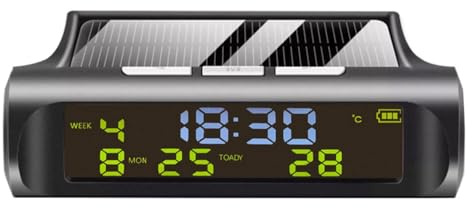 Remingtape Solar Autouhr Automatische Solaruhr mit Woche Monatskalender Zeit Temperaturanzeige Auto Vollautomatische Uhr