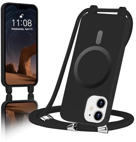 ColasGalys für handykette iPhone 12 Hülle mit Band Magnetisch Kompatibel mit Mag Safe für Handyhülle iPhone 12 mit Band Kratzfest TPU Silikon schwarz