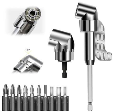 2025 Neu Corner Tool Screw,105° Winkelschrauber Vorsatz Adapter,Hub with Multi-function Bend Screwdriver Bit, 1/4-Zoll Sechskantschaft Winkelbohraufsatz, für Garage, Bauarbeiter (Kurz)
