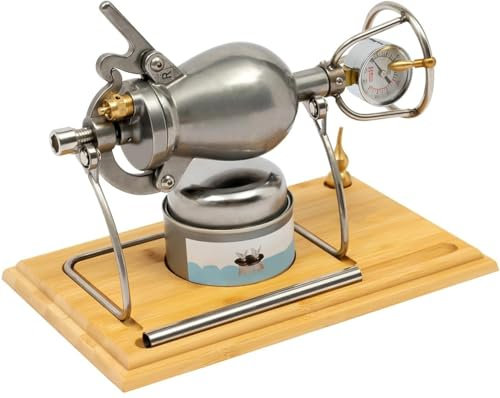 Chinese Popcorn Cannon Stainless Steel Hand Operated High Pressure Popcorn Maker Machine with a Double Safety Valve Pressure Gauge and Bamboo Base for Family Gathering Party Fun(400ml)