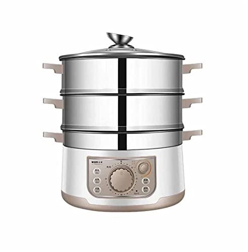 Vaporiera elettrica per alimenti, ad alta capacità, 10 l, in acciaio inox, con cestini impilabili a doppio livello e timer per riscaldamento rapido, 1200 W