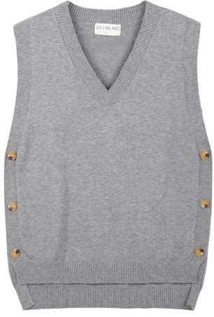 Freiesoldaten Pull en tricot sans manches avec col en V pour femme - Veste en maille - Décontracté, gris, M