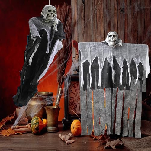 Halloween Deko Skelett Hängende Geister Deko,2 Stück 85 X 60cm Verstellbare | Verstellbare Armetotenkopf Deko Halloween Deko Outdoor Requisiten, Party Geheimraum Bar Tür Fenster Baum Spukhaus Flur Garten