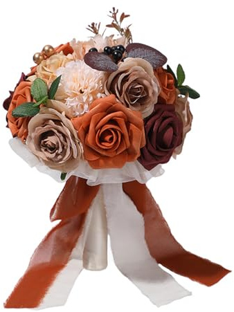 QUEENYARD Bouquet da sposa, bouquet di rose artificiali, bouquet da sposa, bouquet di fiori artificiali per cerimonia nuziale, anniversario, fotografia