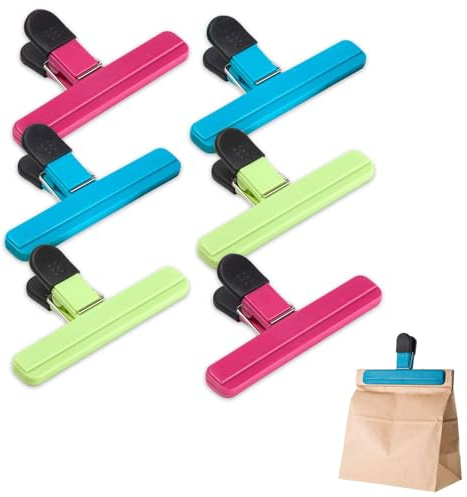 Oyiclyea Plastic Heavy Duty Sealing Clamps 6 Pcs Pink,Green,Blue Large Bag Clips for Food Storage,Reusable Freezer Bag Sealing Clips,Suitable for Snacks,Coffee,Vegetables and Fruits