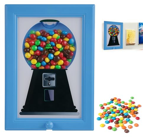 Fukaisu Candy Dispenser Picture Frame, Wall Mount Gumball Machine Creative Handy Candy Dispenser for Desk Countertop Adults & Children Room Sweet Display (Blue)