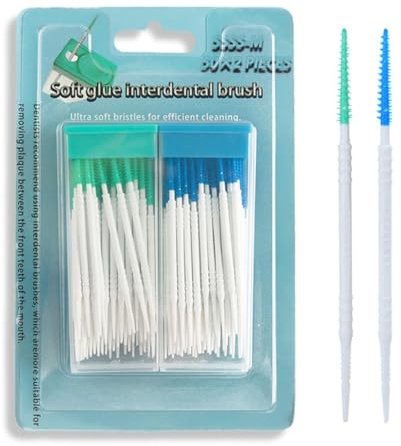 ZORVYN Lot de 100 brosses interdentaires réutilisables pour nettoyage dentaire et interdentaire (bleu + vert)