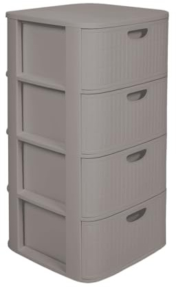 Kreher® XL Rollbarer Schubladenschrank Rollcontainer Nischenschrank aus Kunststoff in Rillen-Optik mit 4 Schubladen. Maße: ca. 40x40x81 cm (Taupe)