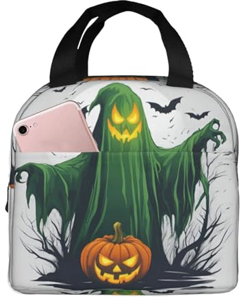 bmnaswt Green Ghost - Lonchera térmica con estampado de calabaza de Halloween para mujeres y hombres, lonchera reutilizable para el trabajo y picnic