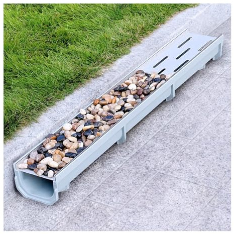 Canal de drenaje de agua de lluvia de acero inoxidable con rejilla para uso doméstico y comercial, sistema de drenaje de jardín, granja y terraza (100 x 15 x 10 cm)