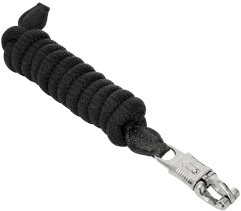 Start Führstrick Pferd 2 m - Sicherheit & Komfort - Panikhaken für Notfälle, weiches robust geflochtenes Material & eleganter Anbindestrick Glanz (Schwarz, Panikhaken)